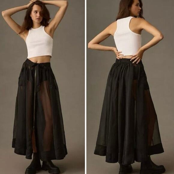 NWT Anthropologie Sheer Parachute Zipper Maxi Skirt